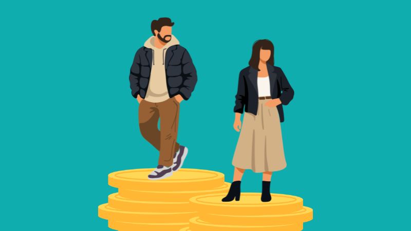 Symbolgrafik: Mann und Frau auf unterschiedlich hohen Podesten