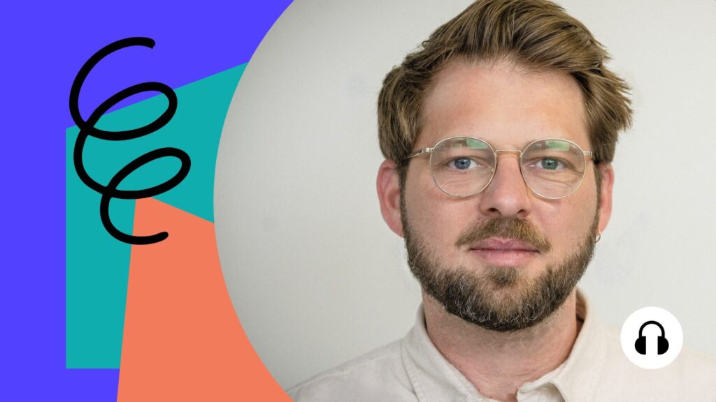 Podcast-Cover mit Porträt von Protestforscher Jannis Grimm