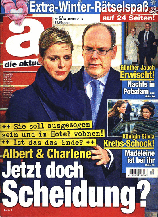 Auf der Titelseite der "Aktuellen": Ein Foto von Günther Jauch und einer Frau, die offenbar auf ein Taxi warten. Dazu die Schlagzeile: "Günther Jauch - Erwischt! - Nachts in Potsdam ..."