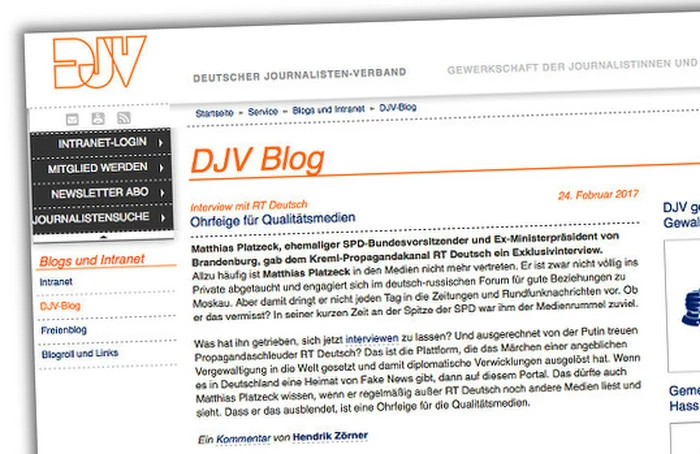 Screenshot eines inzwischen gelöschten Eintrags im DJV-Blog