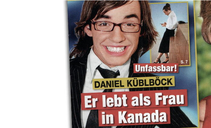 Schlagzeile: "Unfassbar! - Daniel Küblböck - Er lebt als Frau in Kanada"