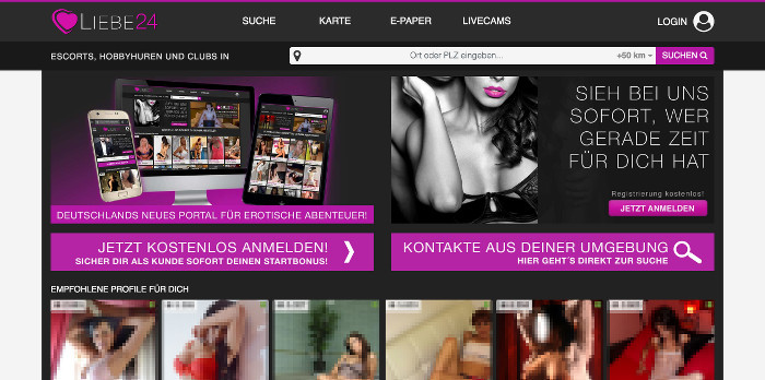 Startseite des Portals mit Fotos nackter Frauen