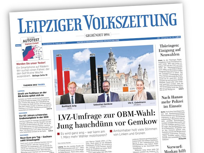 Titel der Leipziger Volkszeitung mit den drei Kandidatinnen zur Oberbürgermeisterwahl