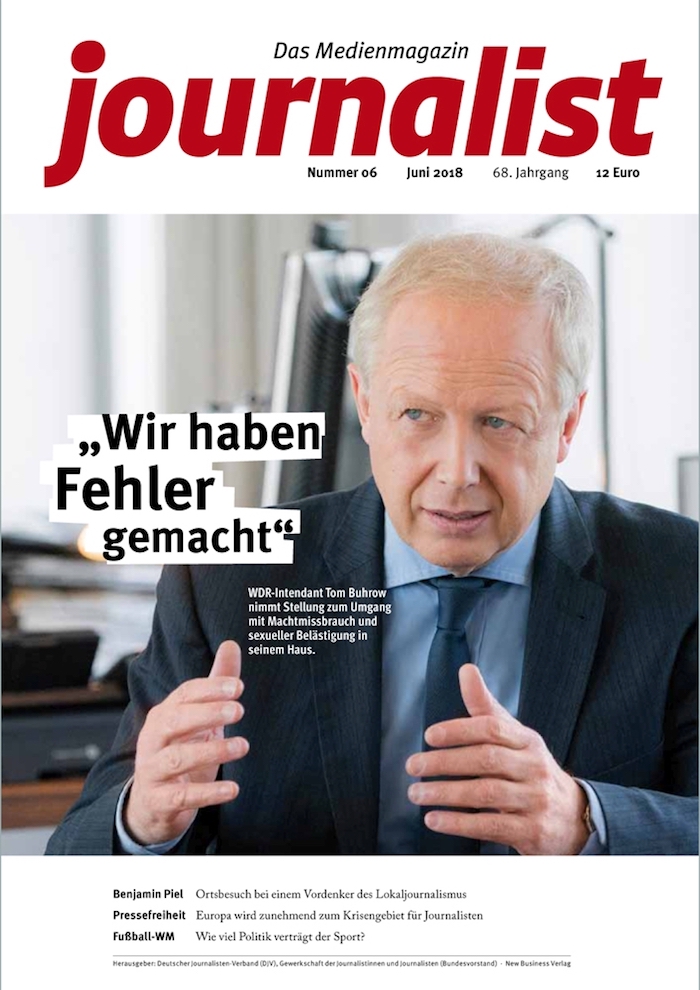 Titelseite des Magazins "Journalist" mit einem Foto von Tom Buhrow im Gespräch, Schlagzeile: "Wir haben Fehler gemacht"