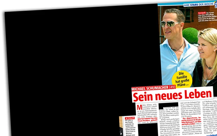 Ausriss aus "Das neue Blatt": "Michael Schumacher - Sein neues Leben" - daneben eine komplette geschwärzte Seite