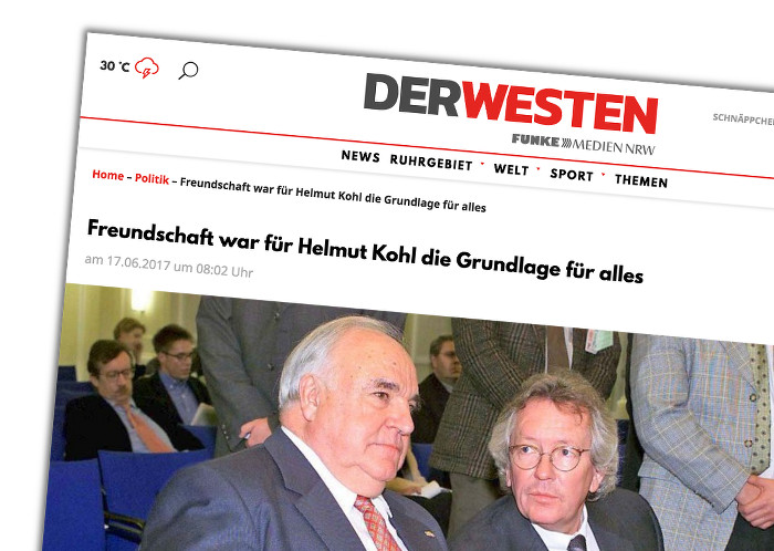 Stephan Holthoff-Pförtner schreibt über seinen Freund Helmut Kohl: "Freundschaft war für Helmut Kohl die Grundlage für alles"