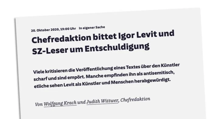 Chefredaktion bittet Igor Levit und SZ-Leser um Entschuldigung