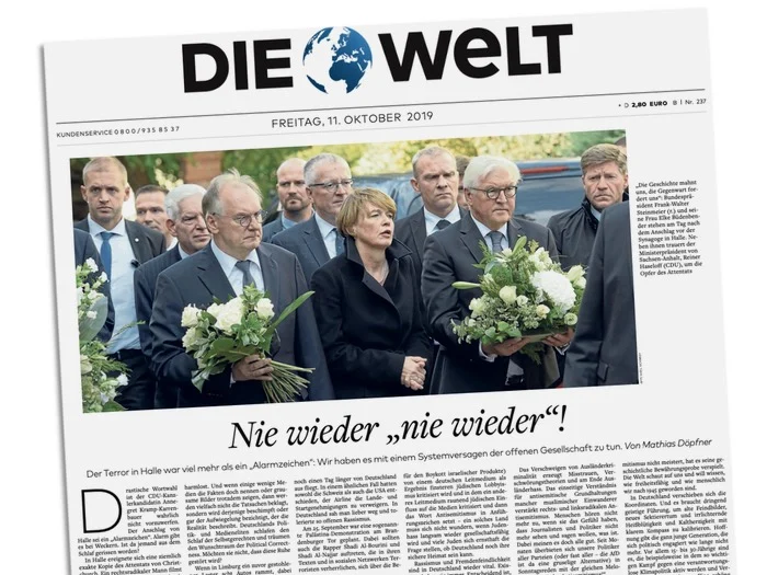 Titelseite der Welt: "Nie wieder 'nie wieder'!"